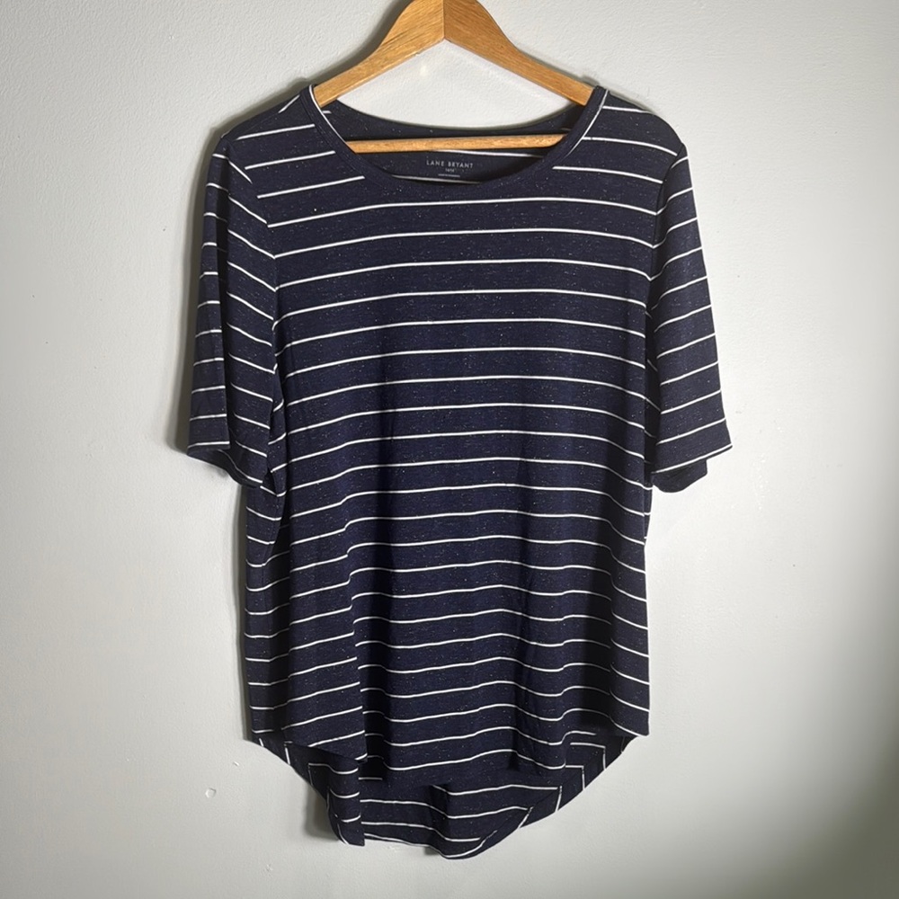 Lane Bryant Blue and White Relaxed Short Sleeve Tee